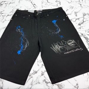 Men's Miskeen Jet Black Hand Painted Denim Short